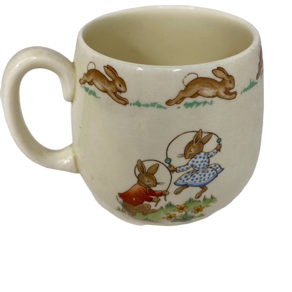 Royal Doulton Bunnykins bone china cup piano jump rope kids breakfast England - Picture 2 of 5